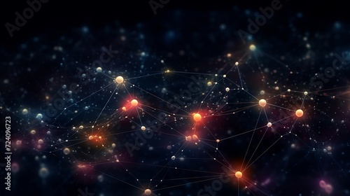 Luminous web of interconnected nodes pulsing with energy  set in the infinite darkness of space for a cosmic feel