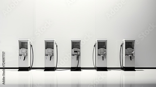 Minimalist graphic of fuel pumps with a focus on the sleek design and monochromatic tones, under the soft daylight photo