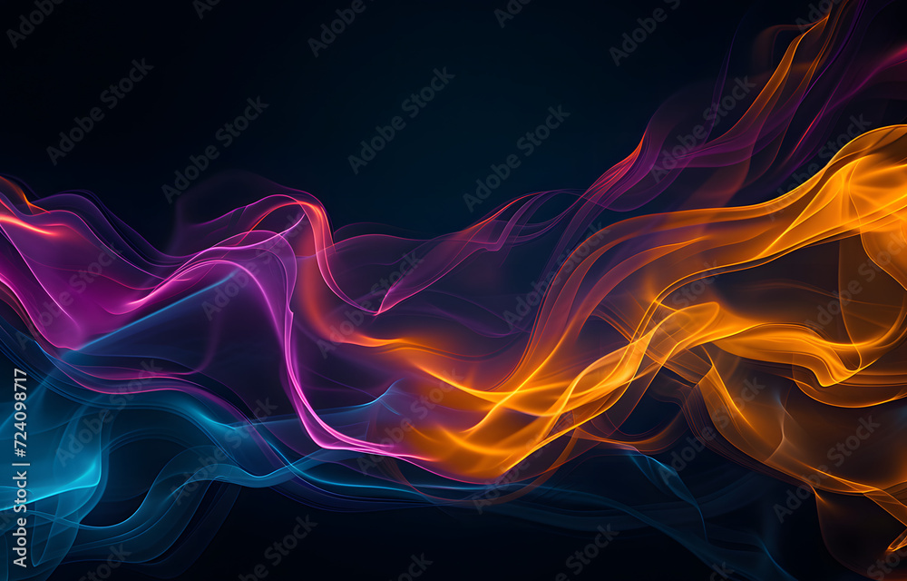 Abstract photograph of a singular intricately flowing colored smoke stream against a synth wave background. In the style of futuristic computer screen backgrounds. Generative A Abstract photograph of a singular intricately flowing colored smoke stream against a synth wave background. In the style of futuristic computer screen backgrounds. Generative A
