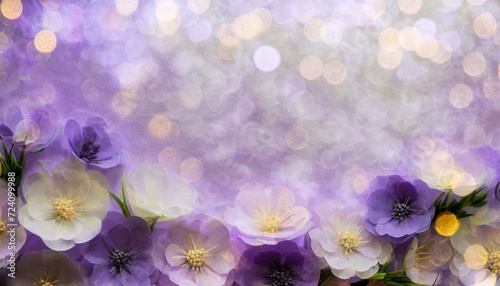 Violet spring flowers with bokeh background  empty space for text