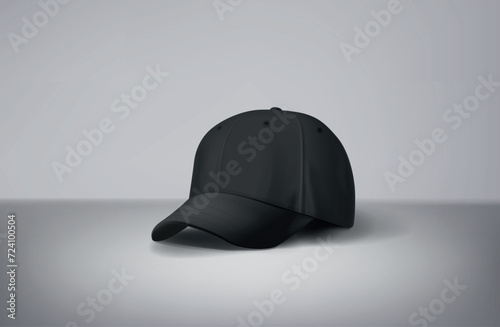 Black baseball cap mock up in gray background. For branding and advertising.