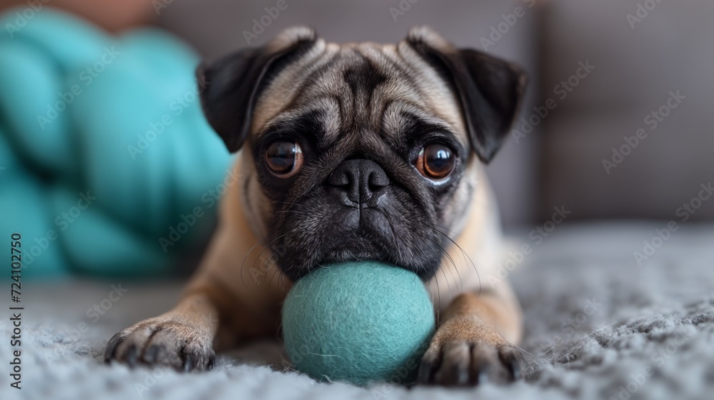 Pug Playing with Ball