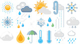 Weather Forecast Elements Set. Temperature, Precipitation, Wind Speed, Humidity, And Atmospheric Pressure Icons