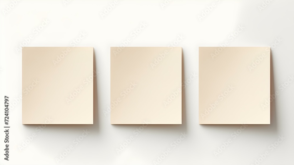 Set of beige square Paper Notes on a white Background. Brainstorming Template with Copy Space