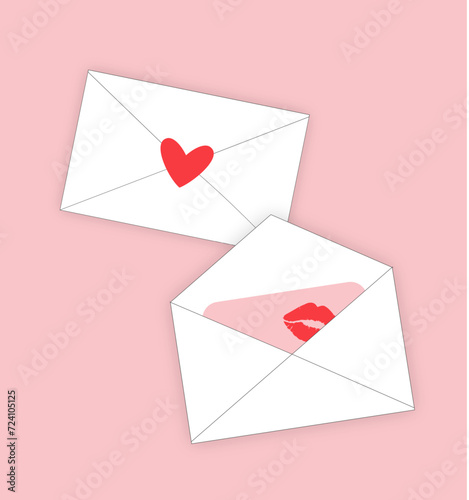  valentine day envelopes with hearts and kiss