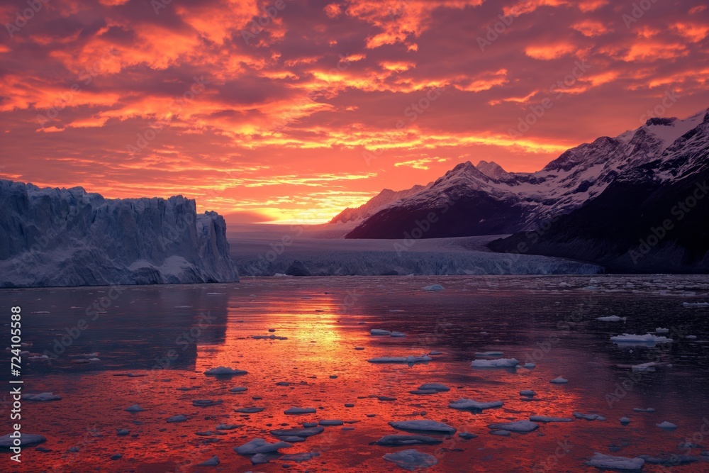 Captivating view of the glacier and mountains in sunset