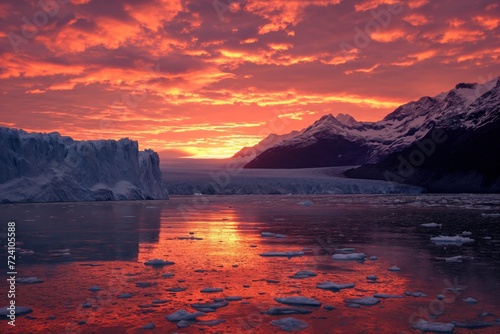 Captivating view of the glacier and mountains in sunset