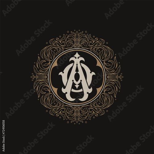 Victorian style monogram with initial AO or OA. Badge logo design. can be applied on stationery, invitations, signage, packaging, or even as a branding element and etc