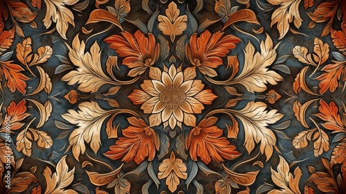 Generative AI, Colorful floral pattern in the style of art nouveau 1900s, beautiful flowers and plants photo