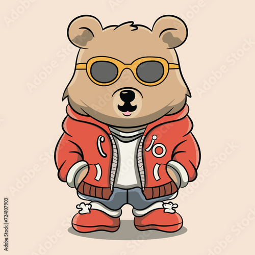 Vector illustration of a fashionable bear character wearing a jacket