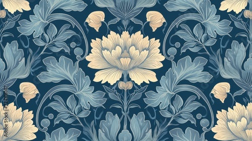 Generative AI, Colorful floral pattern in the style of art nouveau 1900s, beautiful flowers and plants photo