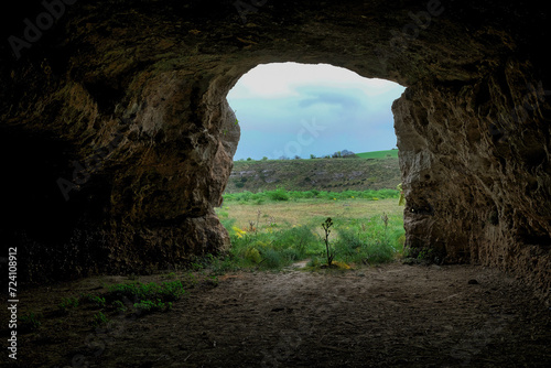 Prehistoric caves in the Murgia Materana reserve (Matera Italy) dating back to the Paleolithic and Neolithic periods photo