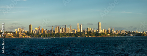 Panoramic view of the skyline of Salvador, Bahia, Brazil, from a sailing ship