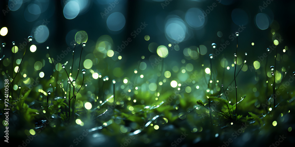 Abstract bokeh shimmering green glitter lights with blurry defocused background