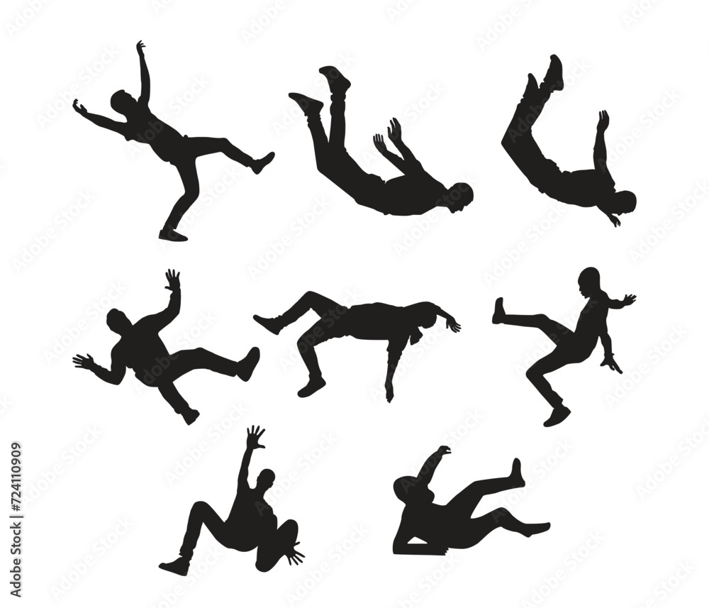vector hand drawn people falling down silhouette vector hand drawn people falling down silhouette