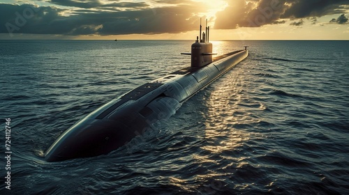 Submarine at Sea during Sunset. Generative ai