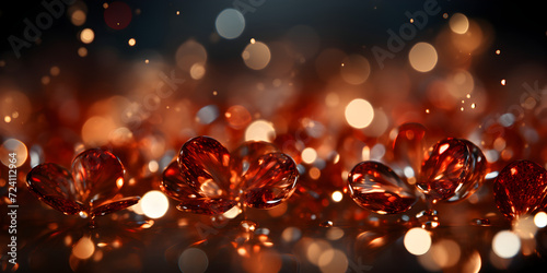 Abstract bokeh shimmering red glitter decorations with blurry defocused background