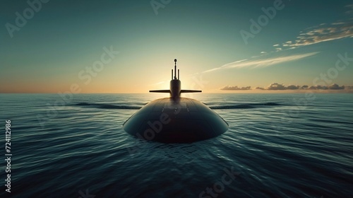 Submarine at Sea during Sunset. Generative ai photo