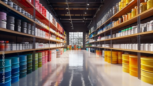 Vibrant Paint Cans Aisle in Home Improvement Store. Generative ai