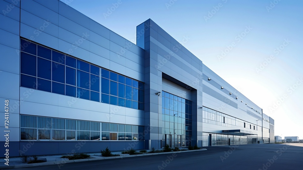 Modern Commercial Warehouse Exterior at Dusk. Generative ai