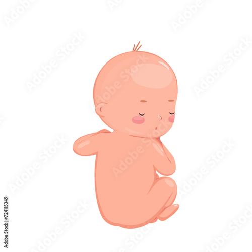 Small lying cute newborn baby. Cartoon isolated vector illustration of sleeping child.