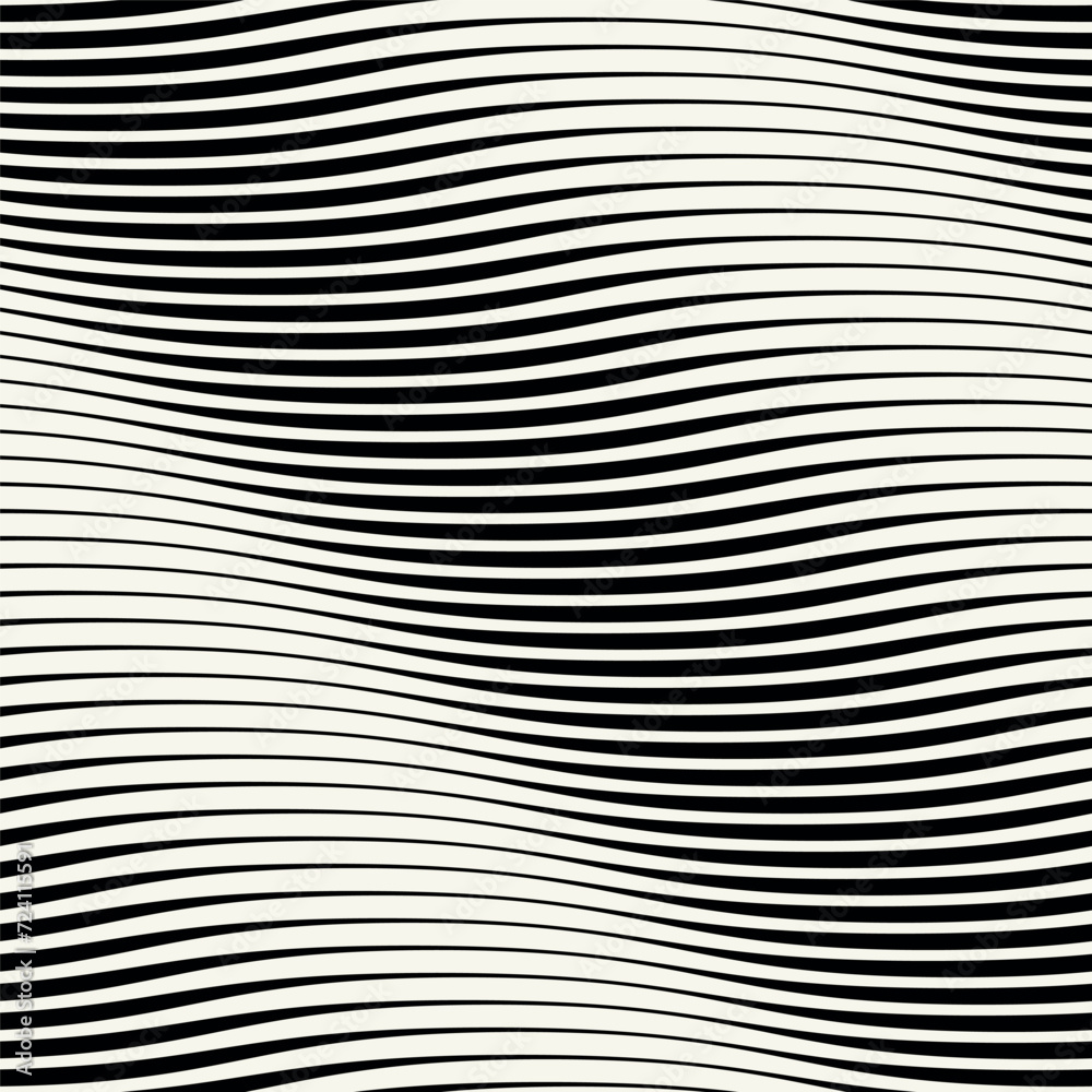 Vector seamless pattern. Abstract striped texture with bold monochrome waves. Creative op art background. Decorative design with distorted effect. Vector seamless pattern. Abstract striped texture with bold monochrome waves. Creative op art background. Decorative design with distorted effect.