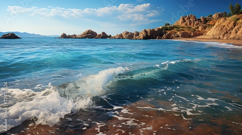 Beautiful seascape with waves. Panoramic image.