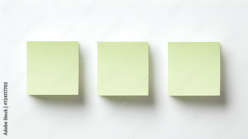Set of light green square Paper Notes on a white Background. Brainstorming Template with Copy Space