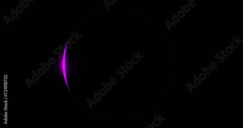 Round frame with glowing neon beam. Dark circle illuminated by 3d render purple synthwave luminous line moving along perimeter for design of effective advertising and electric led shows