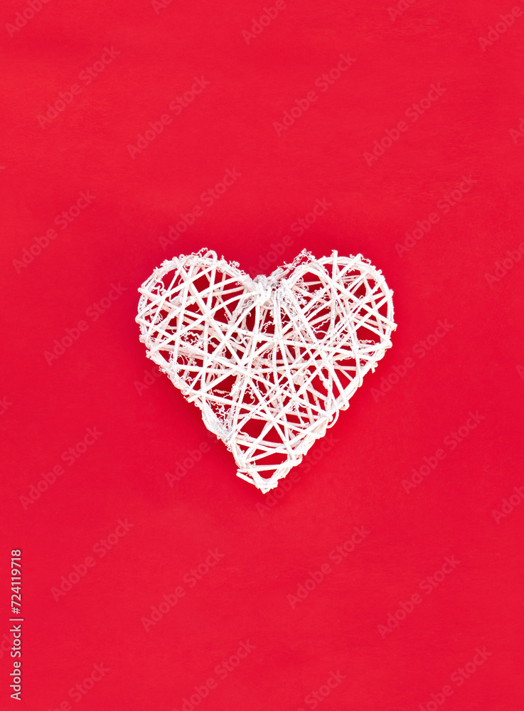 White heart on a red background. Valentine's Day background. Love Concept