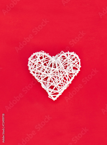 White heart on a red background. Valentine's Day background. Love Concept