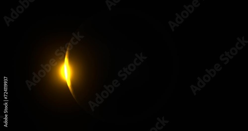 Circle frame with glowing gold sunbeam. Round solar eclipse illuminated by 3d render golden luminous line moving along perimeter for design of effective advertising and electric led shows