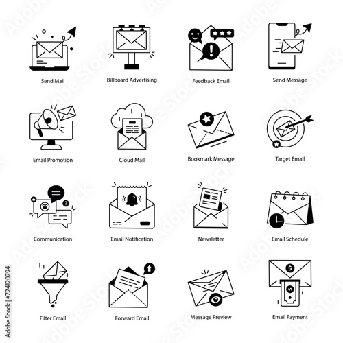 Pack of Email Advertising Linear Icons 


