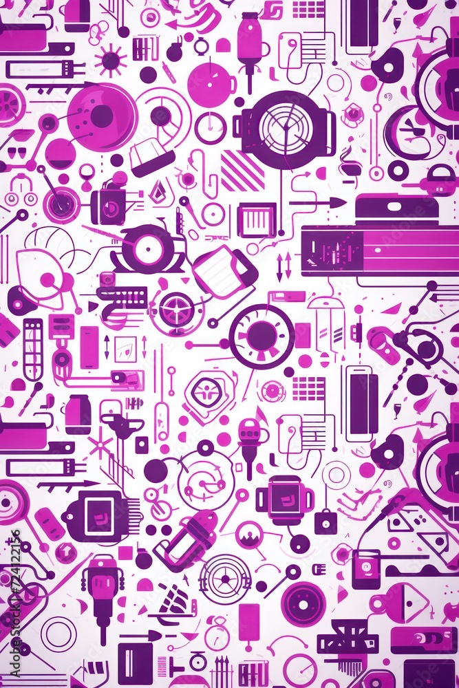 mauve abstract technology background using tech devices and icons