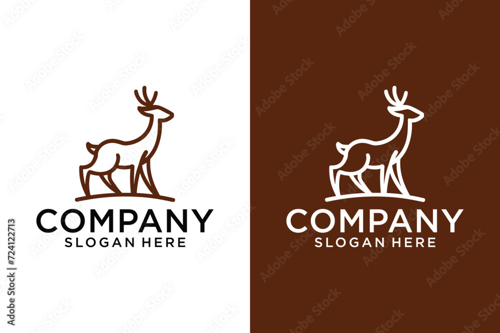 abstract deer logo design Deer logo line icon. Wild deer outdoor brand label.Wildlife deer symbol. Vector