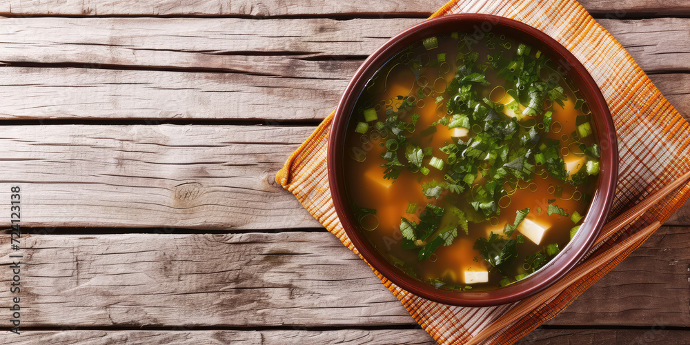 Miso Soup with Tofu and Chives. Traditional Japanese miso soup with