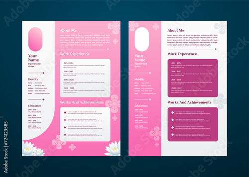 CV or Resume Design Template in Pink Color and Cute and Fun Style