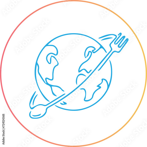 World Cooking Logo with Spoon and Fork Blue Color, World Map White Background, Vector Logo