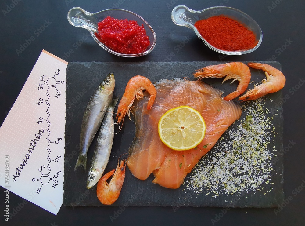 Food rich in astaxanthin with structural chemical formula of