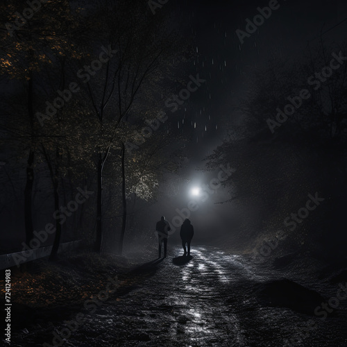walking in the woods in the night
