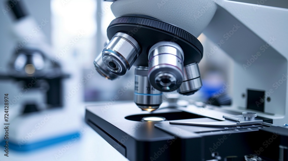 Examination of the sample with germs and bacteria under a microscope, microscope closeup, examining with a microscope, medical banner, medical background, medical concept, health concept, health banne Examination of the sample with germs and bacteria under a microscope, microscope closeup, examining with a microscope, medical banner, medical background, medical concept, health concept, health banne