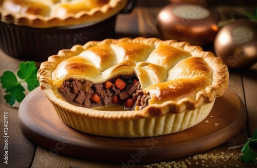 St. Patrick's Day, traditional Irish pastries, national Irish cuisine, beef pie, meat pie with carrots