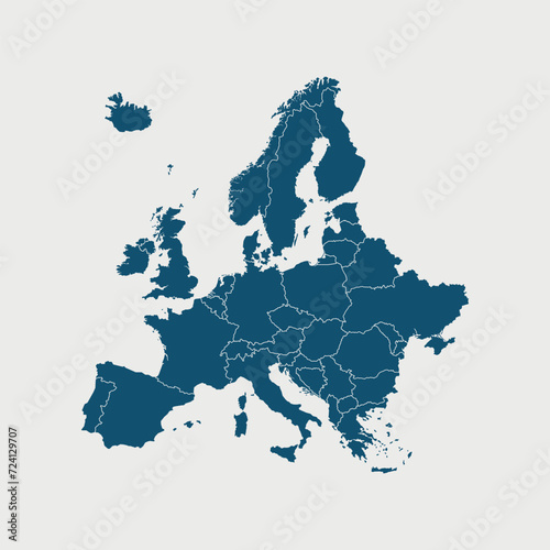 Europe map isolated on white background. High detailed. Vector illustration