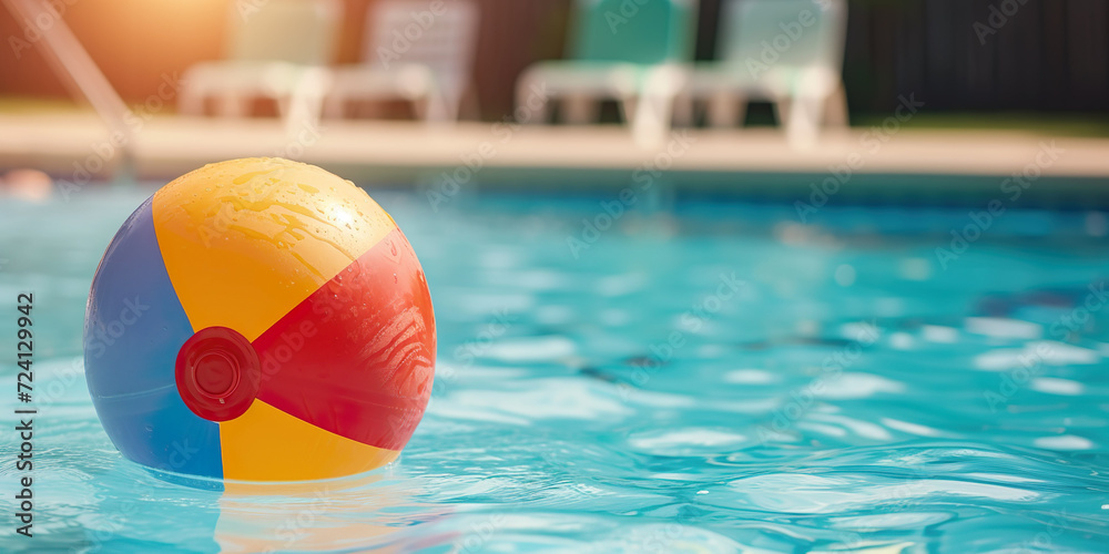 Beach ball floating in pool, vacation, summer