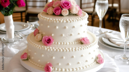 Elegant Wedding Dessert: Three-tiered Cake with Delicate White Frosting