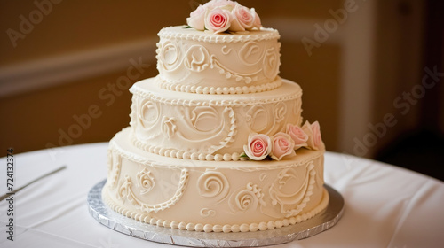 Celebratory Confection: A Beautifully Tiered Wedding Cake in White and Pink