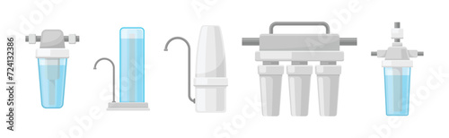 Water Filtration with Home Systems and Facility Vector Set