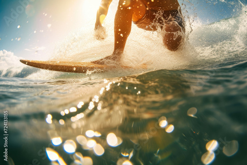 Riding the Waves: Men's Surfboard Action in Crystal Clear Waters