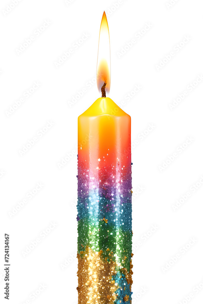 Vela comprida colorida com gliter e purpurina visto de perto. Vela comprida colorida com gliter e purpurina visto de perto.