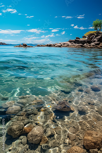 Felsküste, Kristallklares Wasser am Meer, Sommerurlaub, Generative AI photo